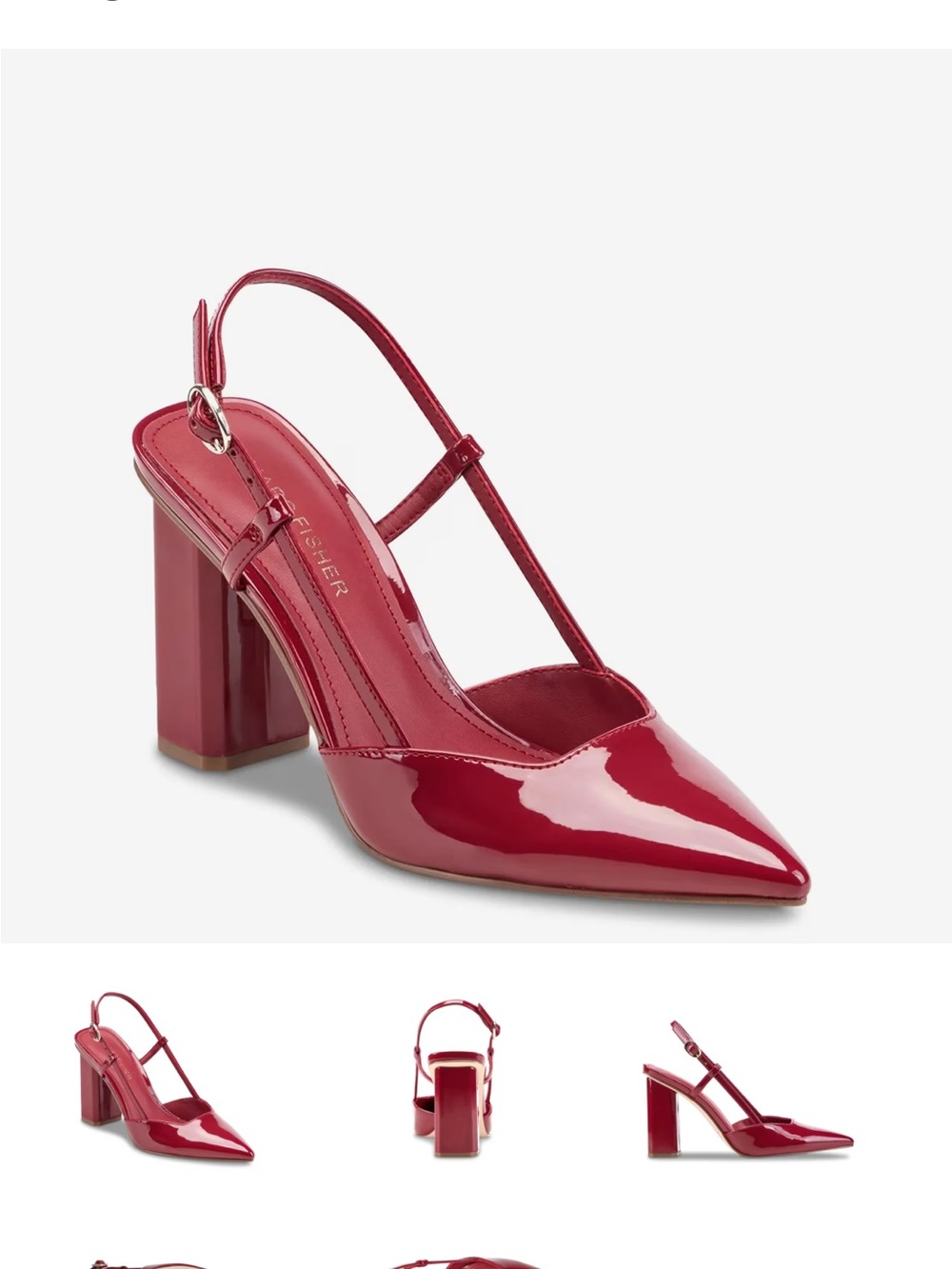 Marc Fisher Glossy Red Patent Pointed Slingback Block Heel